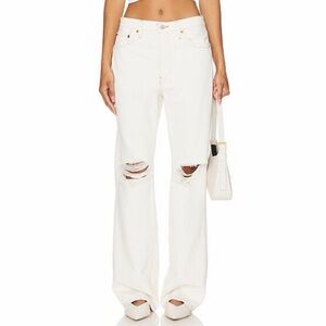 NWT RE/DONE Relaxed Long Wide Leg Jeans in Vintage White Destroy